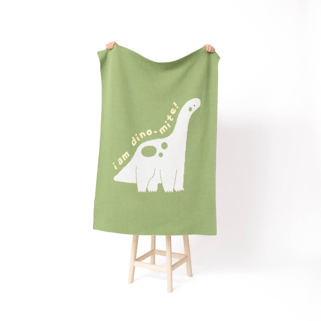 Friendly Giant Knit Mini Blanket in Egyptian & Organic Cotton Blend, Dino Dreams colorway