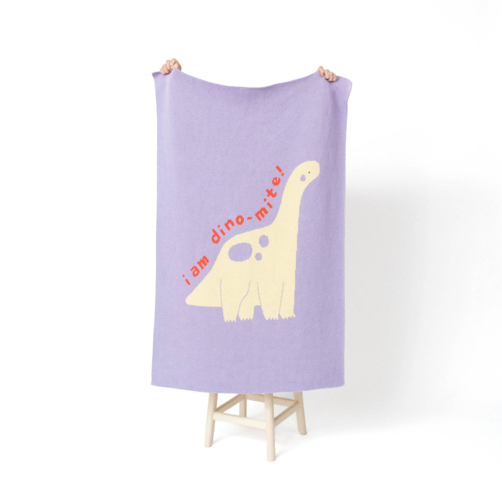 Friendly Giant Knit Mini Blanket in Egyptian & Organic Cotton Blend, Cozy Creature colorway, artist-designed knit, made in US