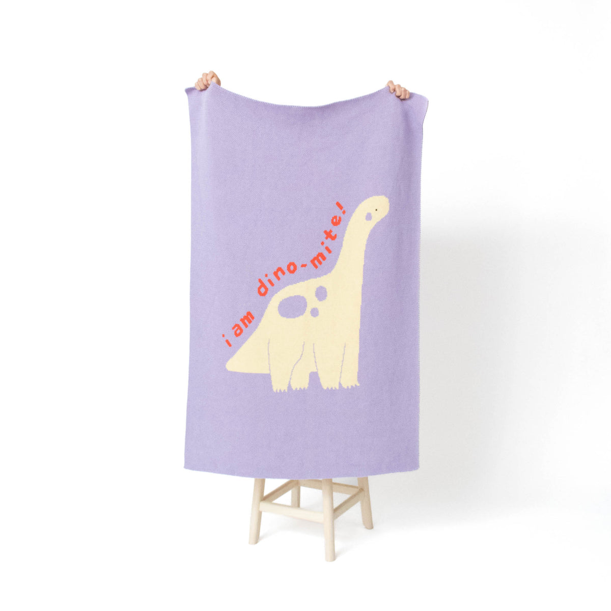 Friendly Giant Knit Mini Blanket in Egyptian & Organic Cotton Blend, Cozy Creature colorway, artist-designed knit, made in US